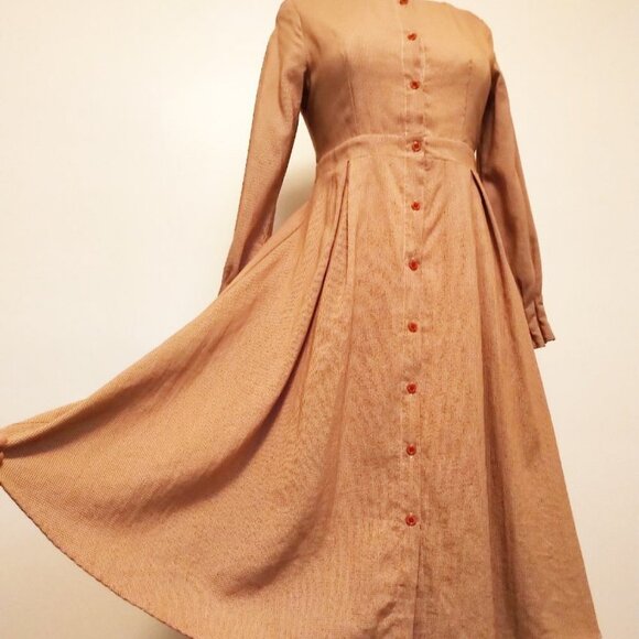 Vintage BOHO Cottagecore Long Sleeve Fit& Flare button down Gingham Shirt Dress - Picture 2 of 16